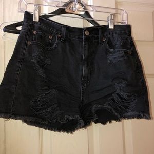 American Eagle distressed black mom shorts
